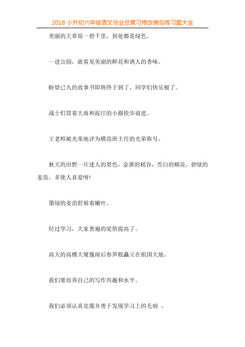 2018小升初六年级语文毕业总复习修改病句练习题大全60