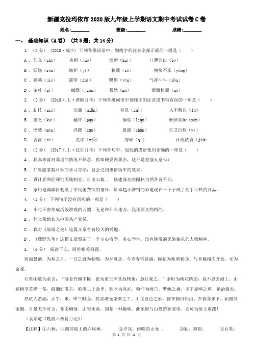 新疆克拉玛依市2020版九年级上学期语文期中考试试卷C卷