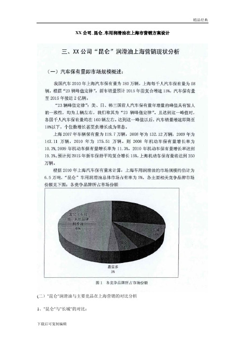 XX公司_昆仑_车用润滑油在上海市营销方案设计(1)