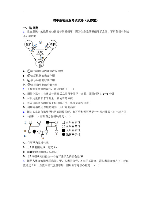 初中生物结业考试试卷(及答案)