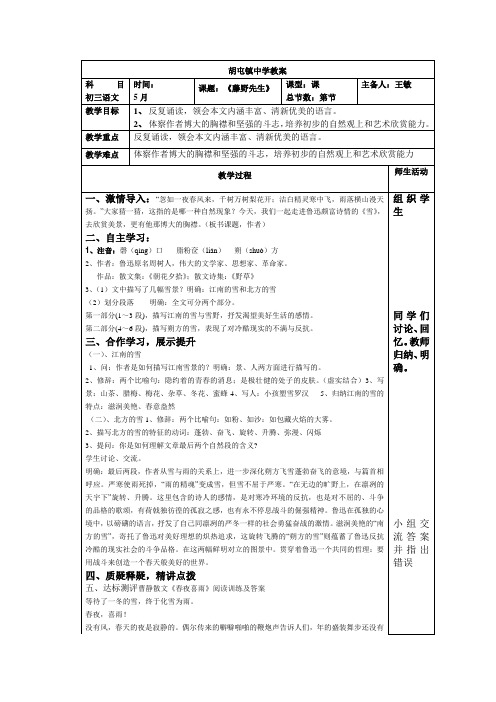 47胡屯镇中学初三下yw《雪》复习教案