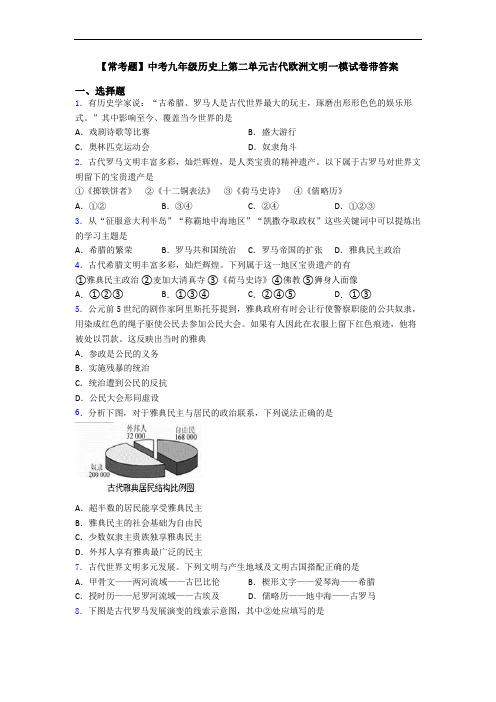 【常考题】中考九年级历史上第二单元古代欧洲文明一模试卷带答案