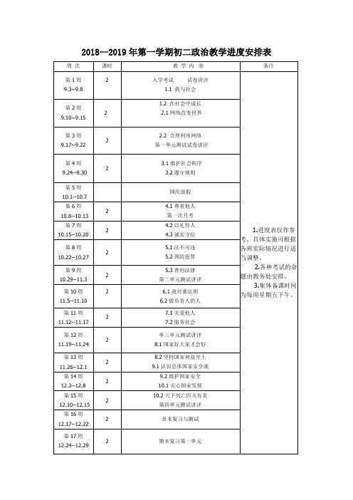 初二政治教学进度安排表