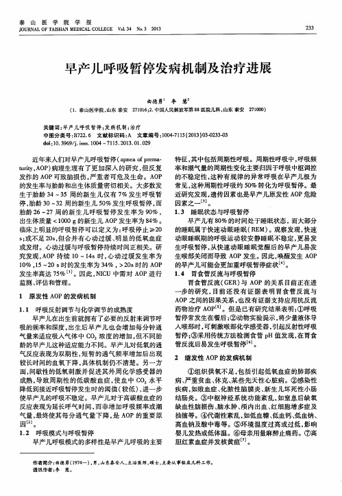 早产儿呼吸暂停发病机制及治疗进展