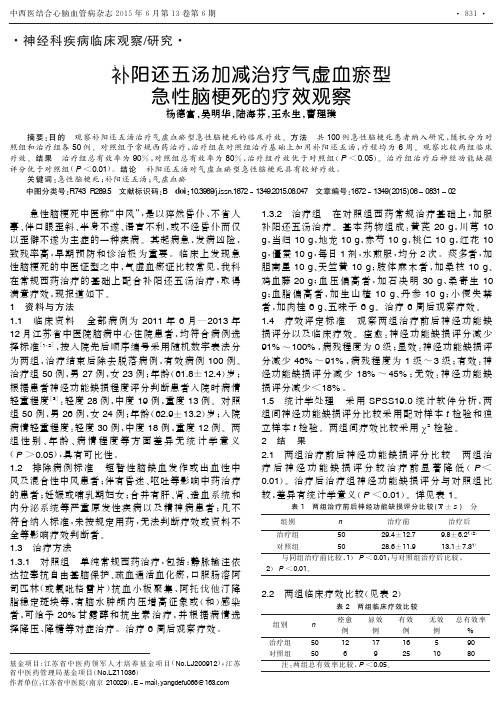 补阳还五汤加减治疗气虚血瘀型急性脑梗死的疗效观察