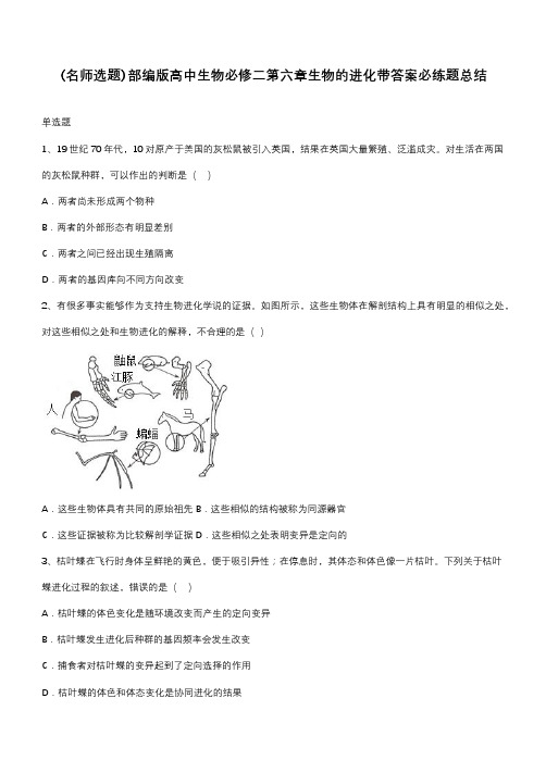 部编版高中生物必修二第六章生物的进化带答案必练题总结