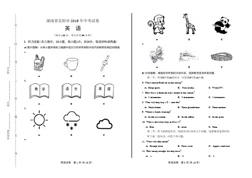 2019年湖南省岳阳市中考英语试卷及答案