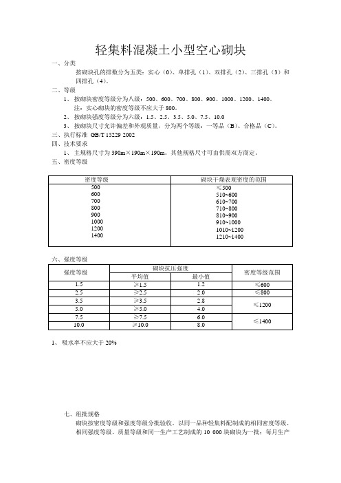 轻集料混凝土小型空心砌块