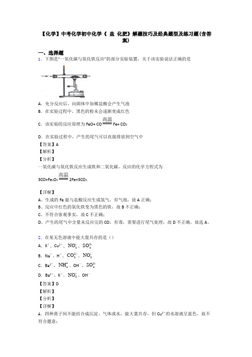 【化学】中考化学初中化学《 盐 化肥》解题技巧及经典题型及练习题(含答案)