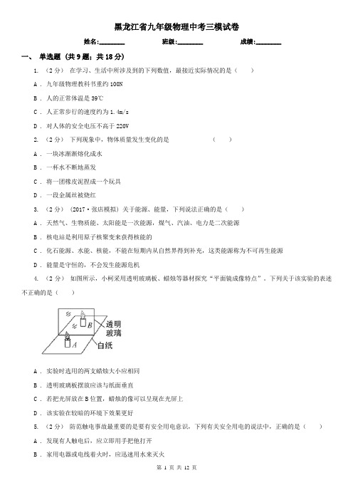 黑龙江省九年级物理中考三模试卷