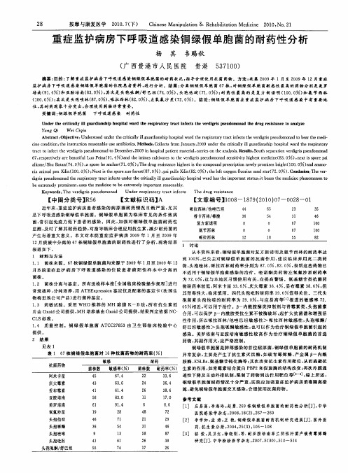 重症监护病房下呼吸道感染铜绿假单胞菌的耐药性分析