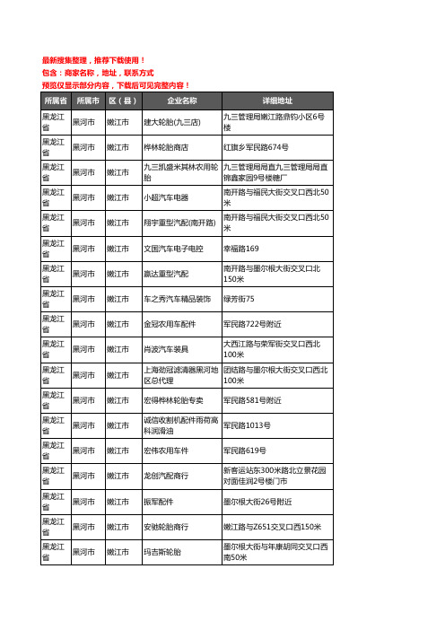 新版黑龙江省黑河市嫩江市汽车配件企业公司商家户名录单联系方式地址大全107家