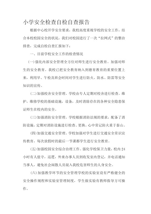 小学安全大检查情况报告