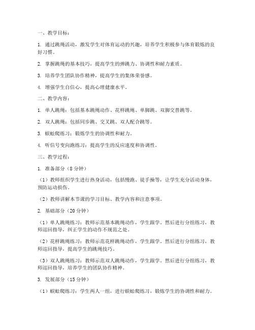 初中体育跳绳教案_模板