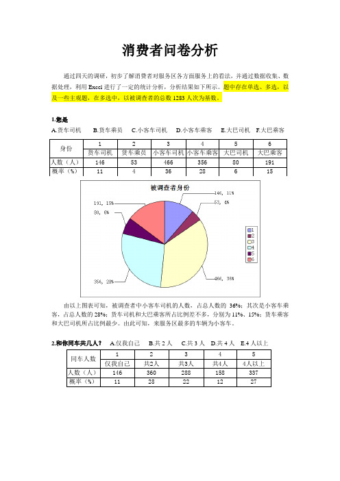 服务区消费者问卷分析