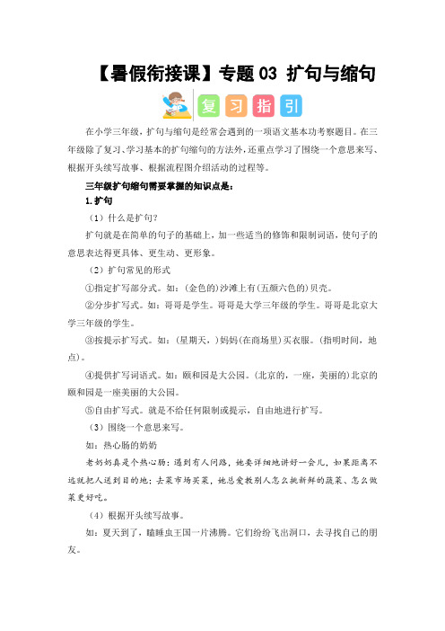 专题03 扩句与缩句(讲义+试题) -2023年三升四语文暑假衔接课