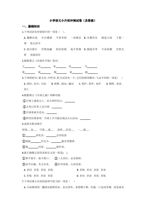 【6套打包】河南省实验中学小升初第一次模拟考试语文试卷含答案