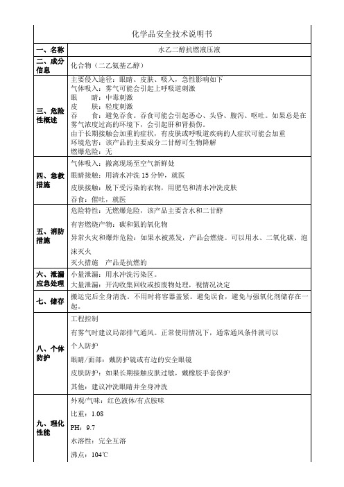 水乙二醇抗燃液压液MSDS