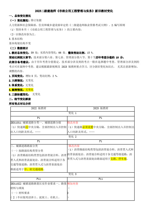 2023年二建《市政》教材变化