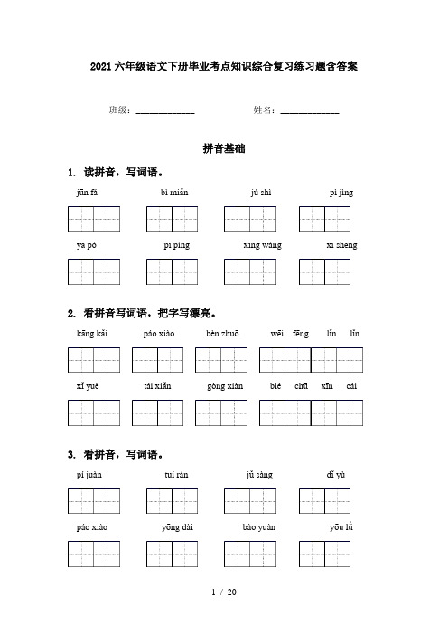 2021六年级语文下册毕业考点知识综合复习练习题含答案