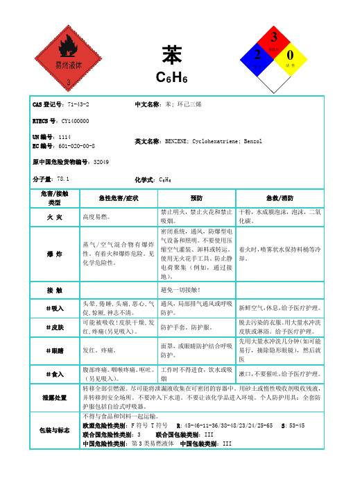 国际化学品安全卡-苯