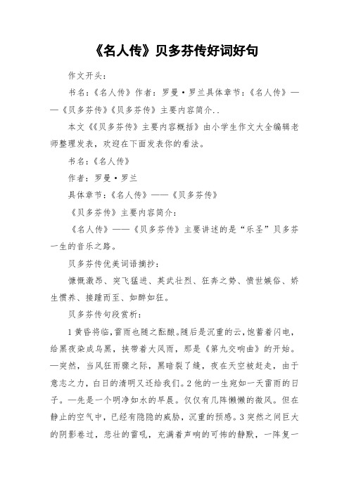 《名人传》贝多芬传好词好句_作文