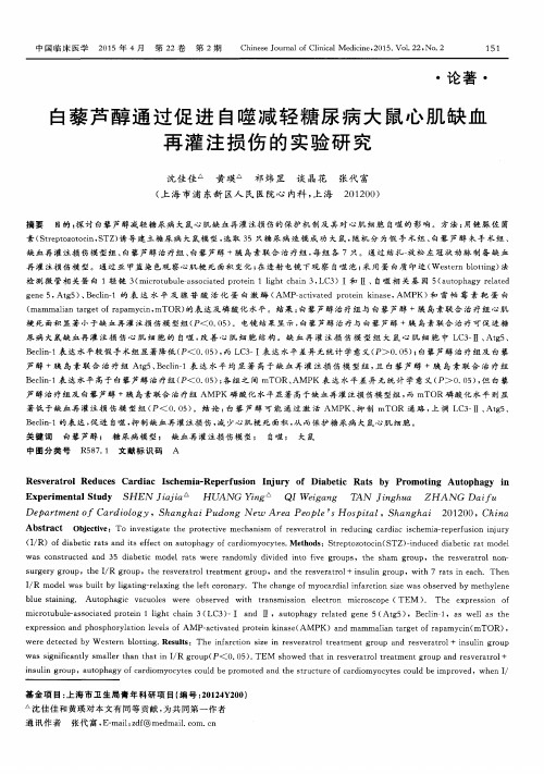 白藜芦醇通过促进自噬减轻糖尿病大鼠心肌缺血再灌注损伤的实验研究