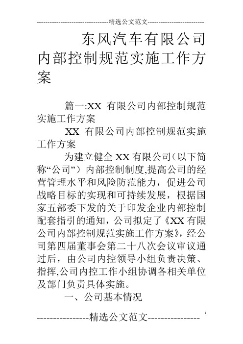 东风汽车有限公司内部控制规范实施工作方案