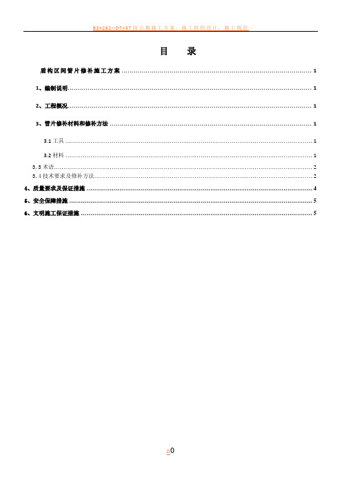 隧道管片外观缺陷修补施工方案