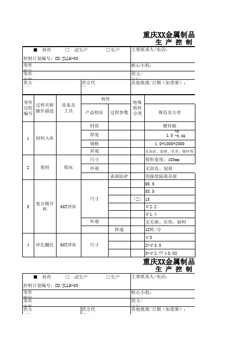 生产控制计划---案例