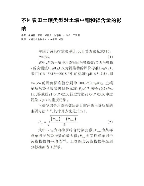 不同农田土壤类型对土壤中铜和锌含量的影响