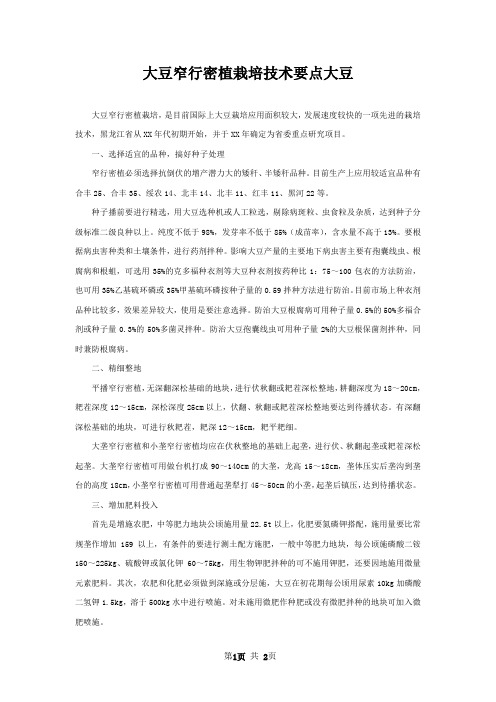 大豆窄行密植栽培技术要点大豆
