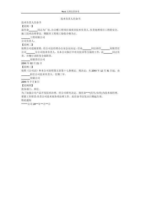 技术负责人任命书