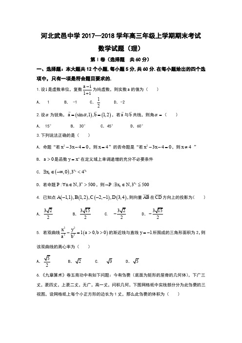 河北省武邑中学2018届高三上学期期末考试数学(理)试题 Word版含答案