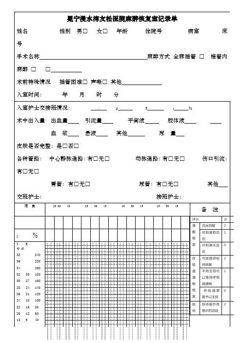 麻醉恢复室记录单