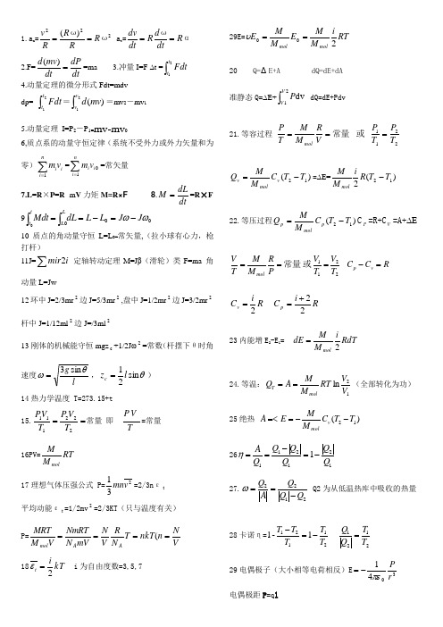 大学物理(上)所有公式