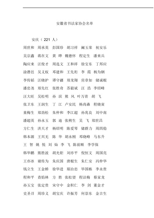 安徽省书法家协会名单
