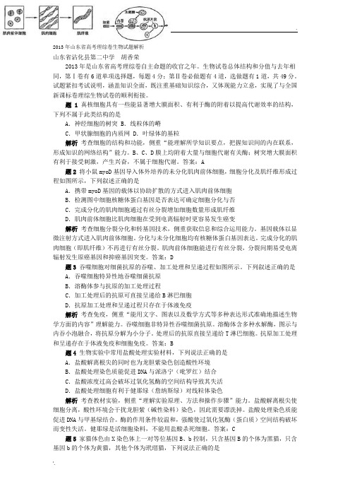 2013年山东省高考理综卷生物试题解析