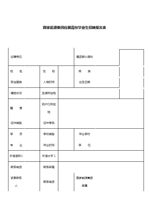 2019国家能源集团应届高校毕业生招聘报名表