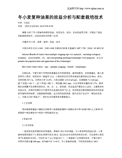 冬小麦复种油菜的效益分析与配套栽培技术