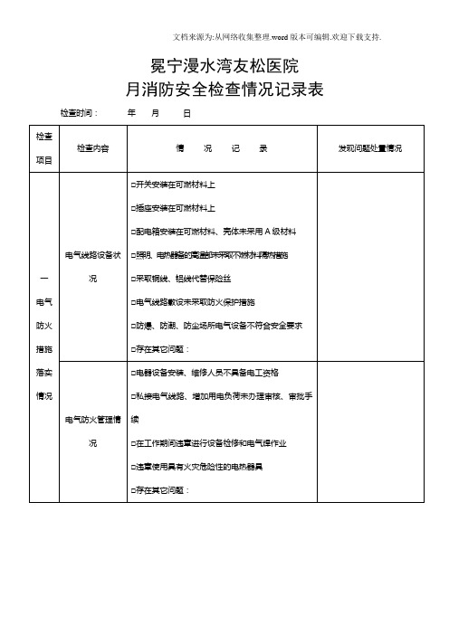 医院月消防安全检查情况记录表