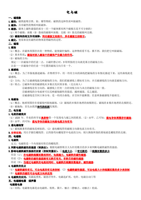 初中物理电与磁知识点全汇总