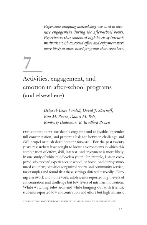 Activities, engagement, and emotion in after-school