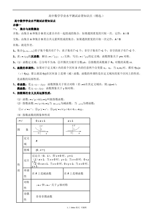 高中数学学业水平测试必背知识点(精选.)