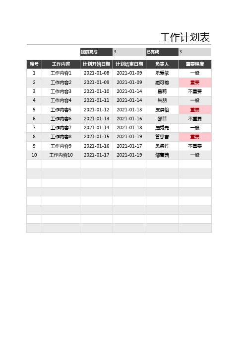 工作计划表