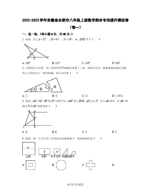 2022——2023学年安徽省合肥市八年级上册数学期末专项提升模拟卷卷一卷二(含答案)