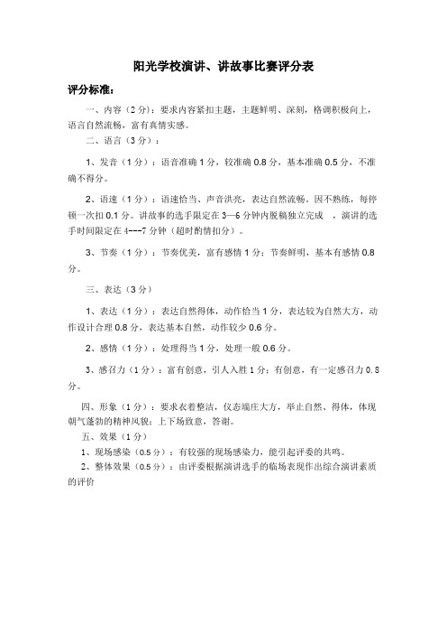 阳光学校演讲、讲故事比赛评分表