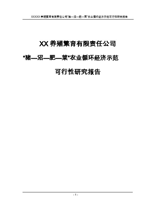 XX养殖繁育有限责任公司“猪—沼—肥—菜”农业循环经济示范可行性研究报告