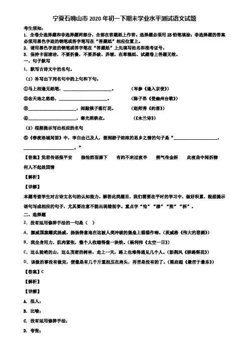 宁夏石嘴山市2020年初一下期末学业水平测试语文试题含解析