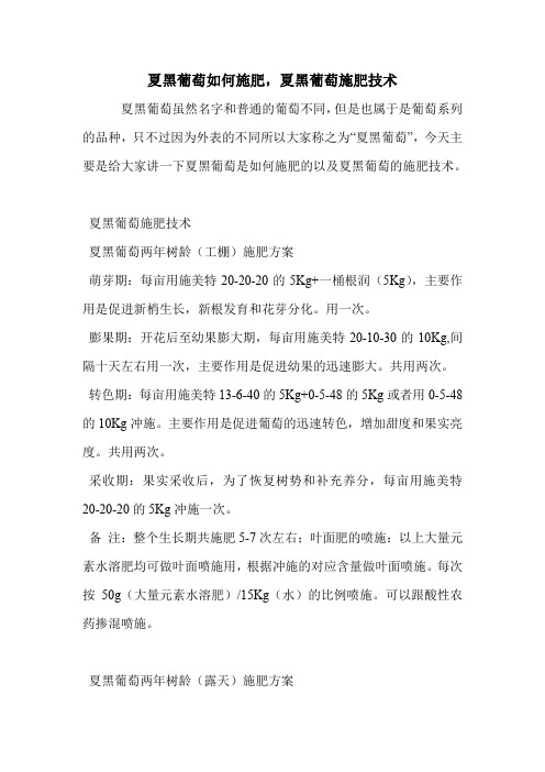 夏黑葡萄如何施肥,夏黑葡萄施肥技术.doc